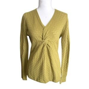 Garnet Hill Twist Bodice 100% Cashmere Sweater Pea Green Babydoll Empire Waist‎